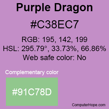 Example of Purple Dragon color or HTML color code #C38EC7 with complementary color #91C78D.