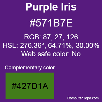 Example of Purple Iris color or HTML color code #571B7E with complementary color #427D1A.