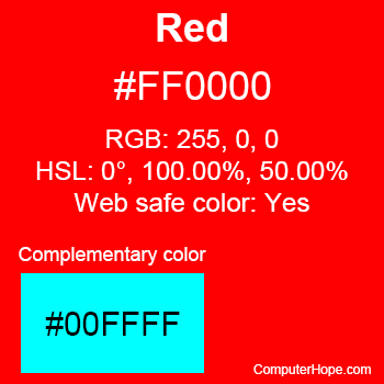 Example of Red color or HTML color code #FF0000.