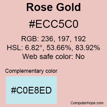 Example of Rose Gold color or HTML color code #ECC5C0.