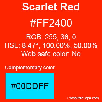 Example of Scarlet Red color or HTML color code #FF2400.