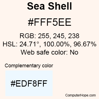 Example of SeaShell color or HTML color code #FFF5EE.