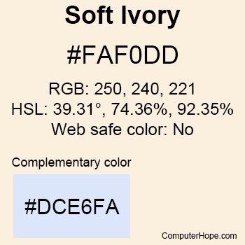 Example of Soft Ivory color or HTML color code #FAF0DD.
