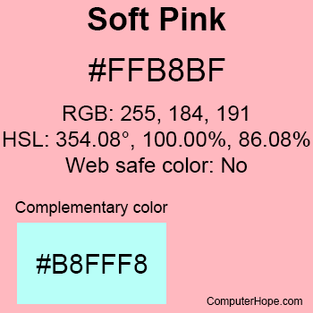 Example of Soft Pink color or HTML color code #FFB8BF.