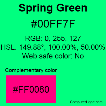 Example of SpringGreen color or HTML color code #00FF7F.