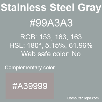 Example of Stainless Steel Gray color or HTML color code #99A3A3 with complementary color #A39999.