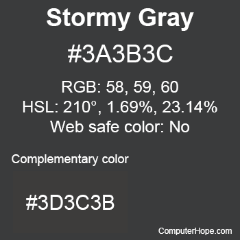 Example of Stormy Gray color or HTML color code #3A3B3C.