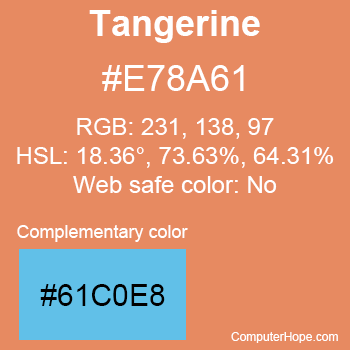 Example of Tangerine color or HTML color code #E78A61 with complementary color #61C0E8.