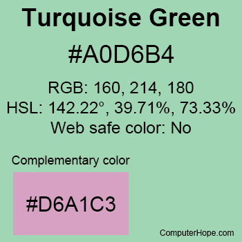 Example of Turquoise Green color or HTML color code #A0D6B4.