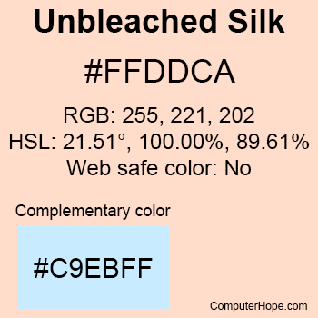 Example of Unbleached Silk color or HTML color code #FFDDCA.