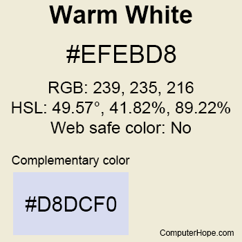 Example of Warm White color or HTML color code #EFEBD8.