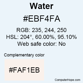 Example of Water color or HTML color code #EBF4FA.