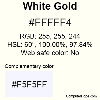 Example of White Gold color or HTML color code #FFFFF4.