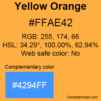 Example of Yellow Orange or Orange Yellow color or HTML color code #FFAE42 with complementary color #4294FF.