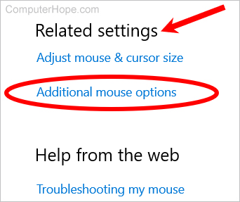 Windows 10 中的其他鼠标选项