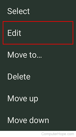Edit mobile bookmarks and folders.