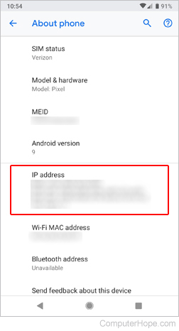 IP address on an Android device.