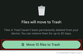 Moving a number of files to Trash on Android.