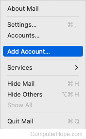 Add Account... selector for Apple Mail.