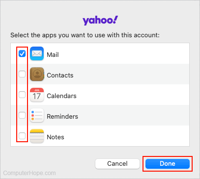 Choosing other apps to associate with an e-mail address.