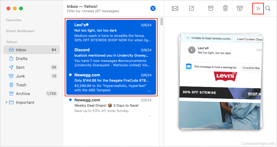 Moving messages in Apple Mail.