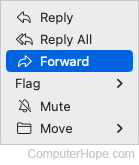 Forward option in Apple Mail drop-down menu.