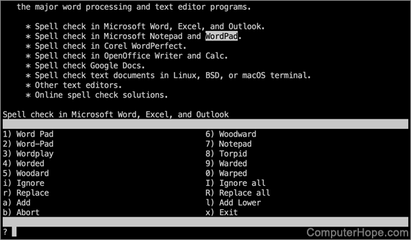 Running aspell from the command line.