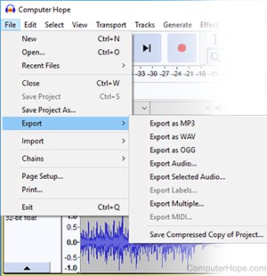 Exporting audio in Audacity