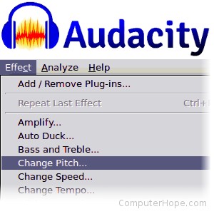 Audacity pitch change menu option