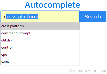 Typing letter c in a search box autocompletes to cross platform