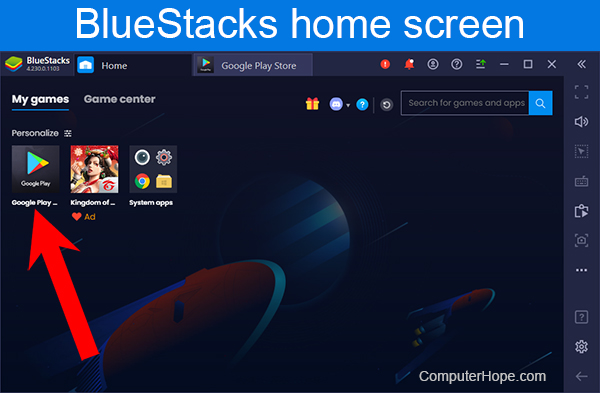 Startbildschirm des BlueStacks-Programms
