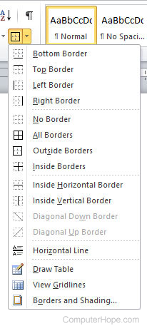 Microsoft Word borders