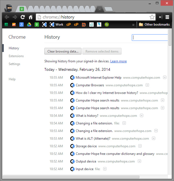 Google Chrome browser history