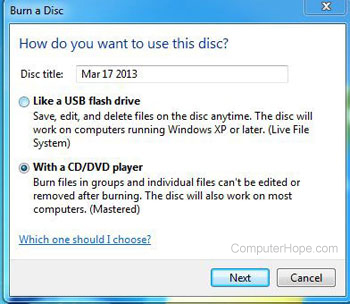 Burn a disc