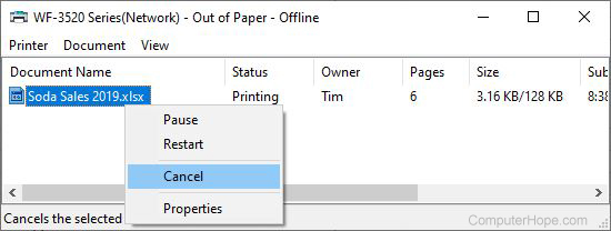 Cancel a print job in Windows