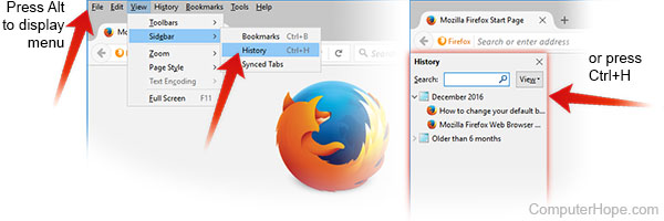 Viewing browsing history in the Firefox sidebar