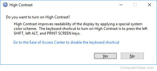 Turning on High Contrast mode in Windows 10