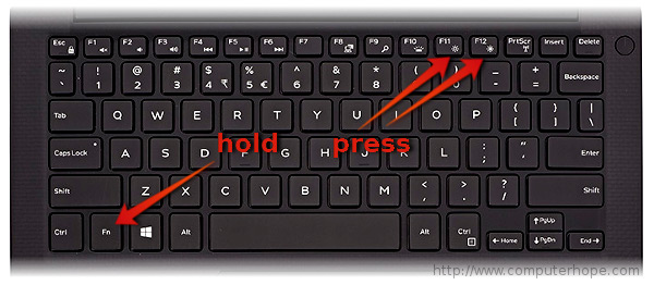 Keyboard laptop Dell XPS dengan tombol kecerahan