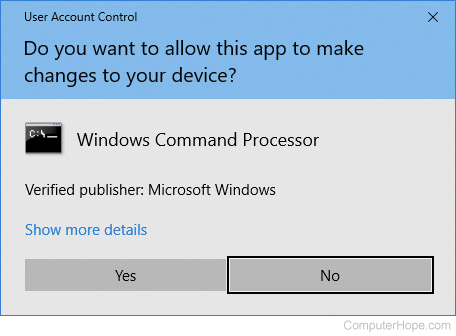 Windows 10 UAC prompt