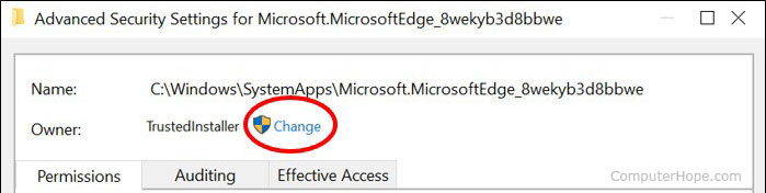 Change owner in Advanced Security Settings