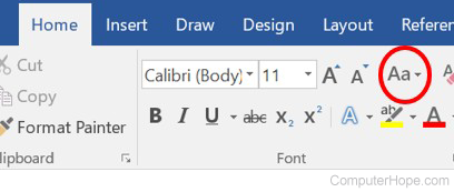 Change Case icon in Microsoft Word