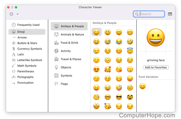macOS character viewer