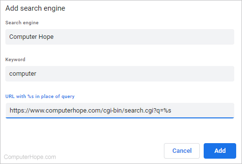 Adding a search engine to Chrome.