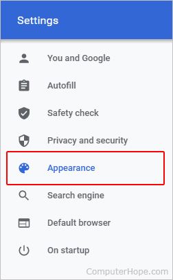 Chrome Appearance selector.