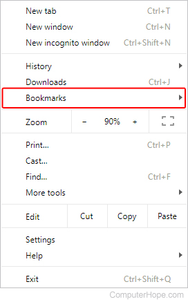 Pemilih bookmark di Chrome.