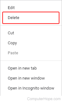 Menu that allows users to delete a bookmark in Google Chrome.