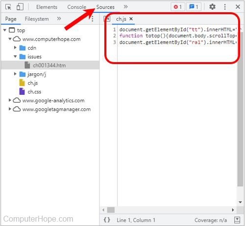 Chrome developer tools - Sources panel showing JavaScript code
