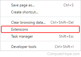 Extensions selector in Chrome.