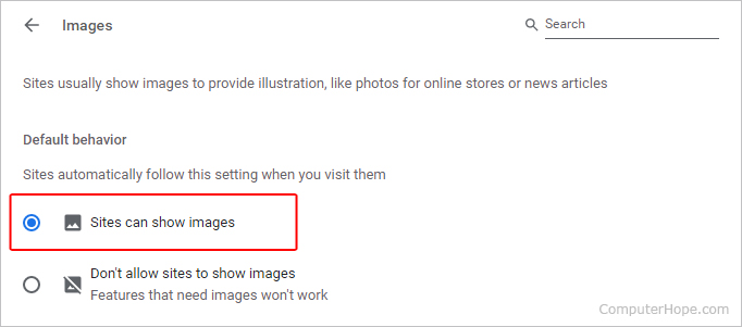 Sites can show images in Chrome.