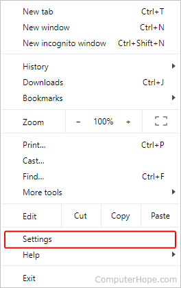 Chrome menu Settings selector